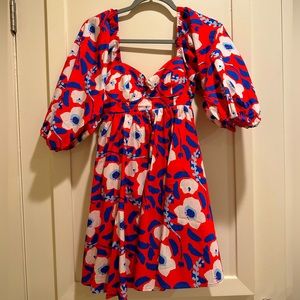 New with tag Hutch red, white and blue mini dress with puff sleeves